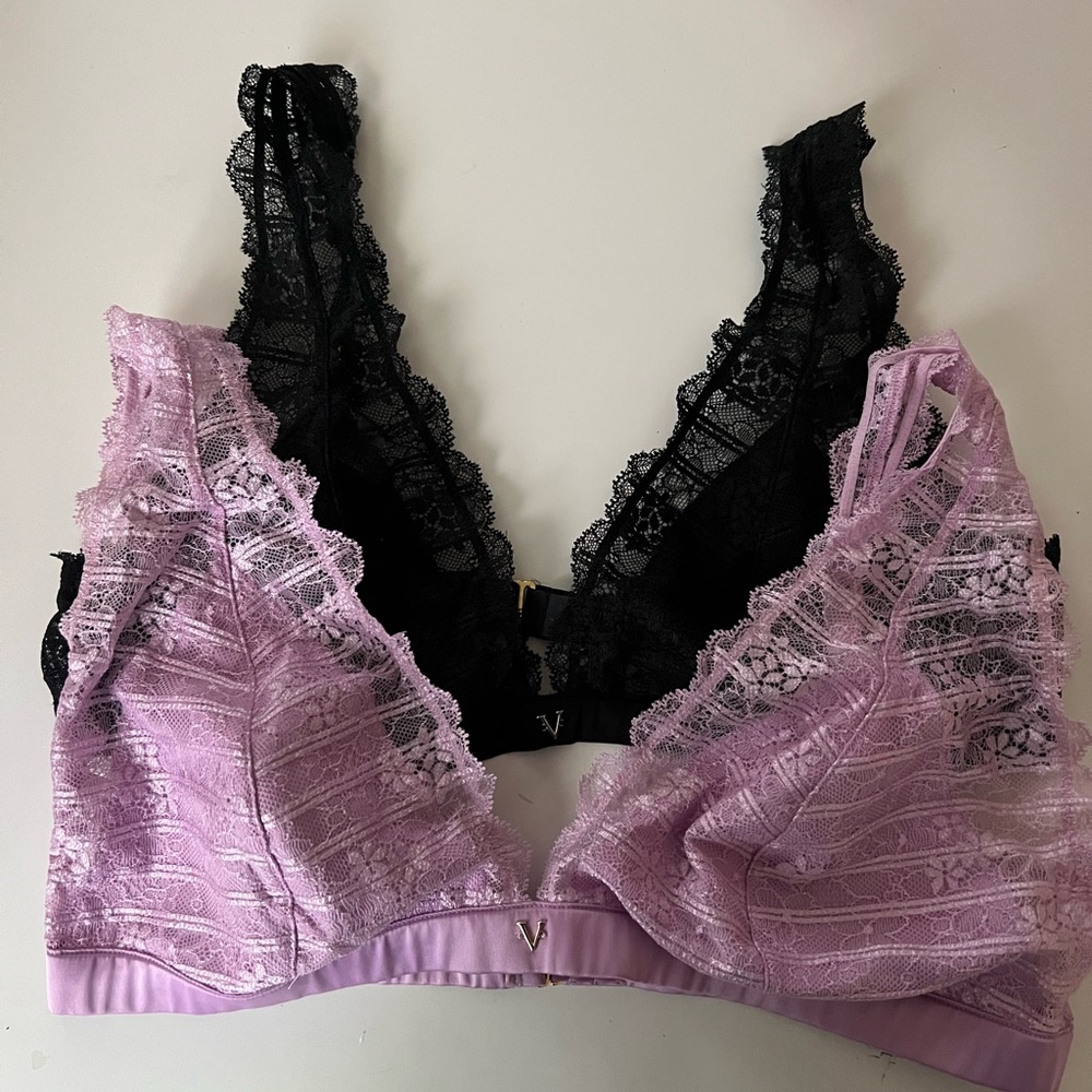 Lace Bralette Set - Black and Purple